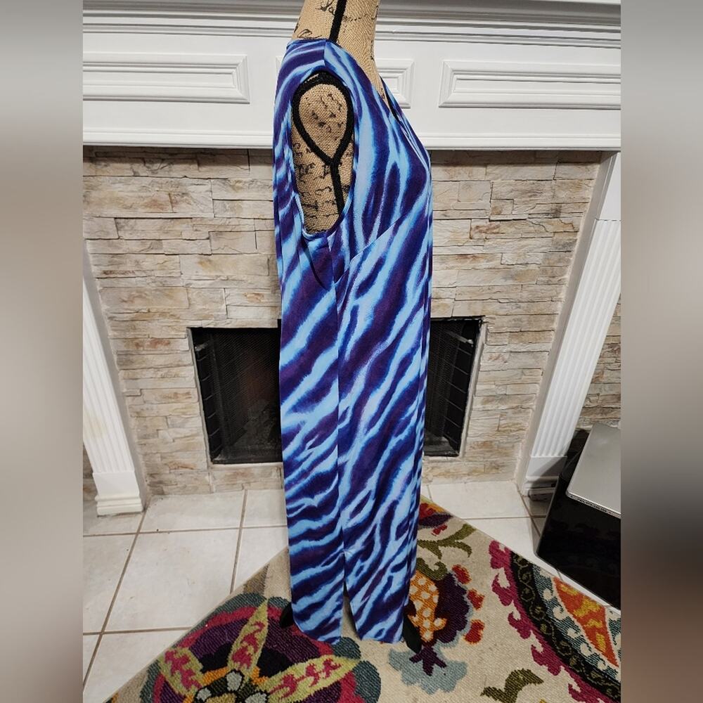 Bob Mackie blue and purple zebra print maxi sheath‎ dress size large - Picture 4 of 7